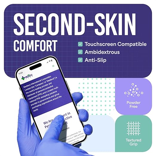 Medtecs Nitrile Gloves Disposable – Available in 200 & 2,000 pcs – Medical Grade, Chemo-Rated, 4 mil, Latex-Free, Powder-Free – Exam Gloves with Textured Fingertips – 200 pcs