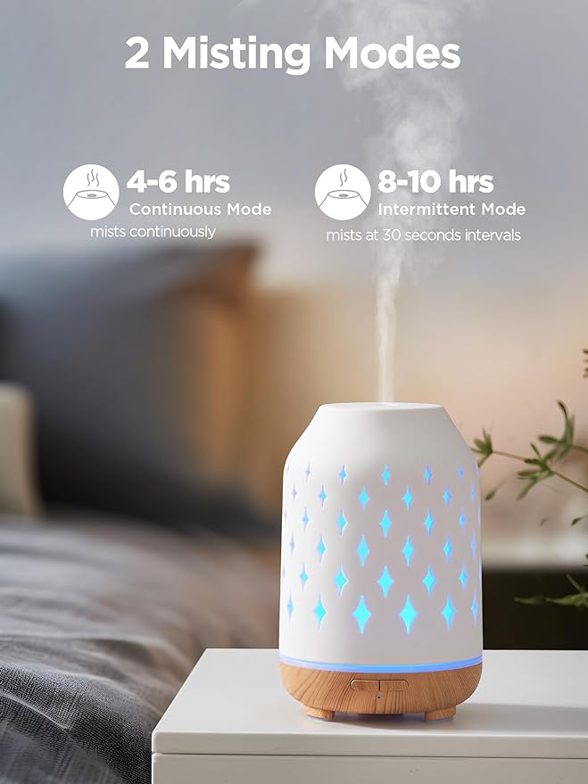InnoGear 150ml Ceramic Diffuser for Essential Oils Handcrafted Aromatherapy Diffuser Oil Diffuser Ultrasonic Cool Mist Humidifier with 2 Mist Modes Waterless Auto Off for Room, Pack of 2