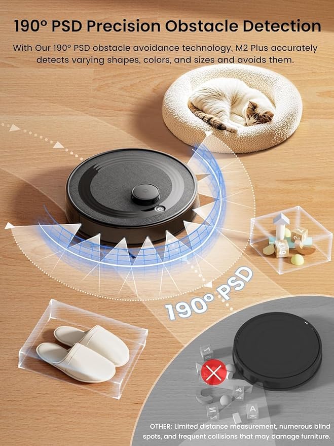 Lefant Robot Vacuum and Mop Combo,75-Days Self-Emptying,7000Pa Powerful Scution,Multi-Floor Mapping, No-Go Zones,140 Min Runtime,2.4G/5G WiFi/Alexa/APP/iWatch, M2 Plus Black