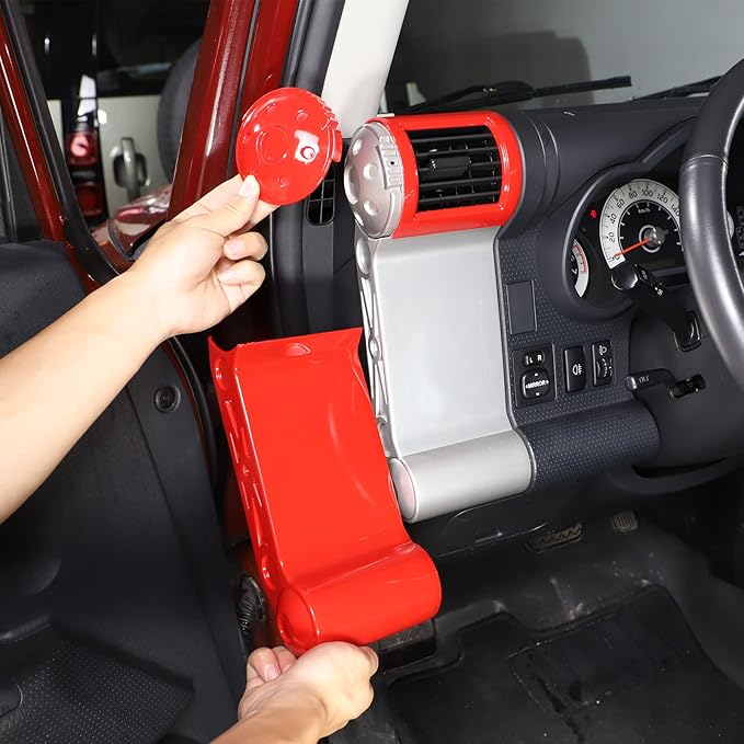 ABS Car Dashboard Side Air Outlet Frame Decorative Panel for Toyota FJ Cruiser (XJ10) 2007-2022 A/C Air Vent Kit Interior Accessories (Red)