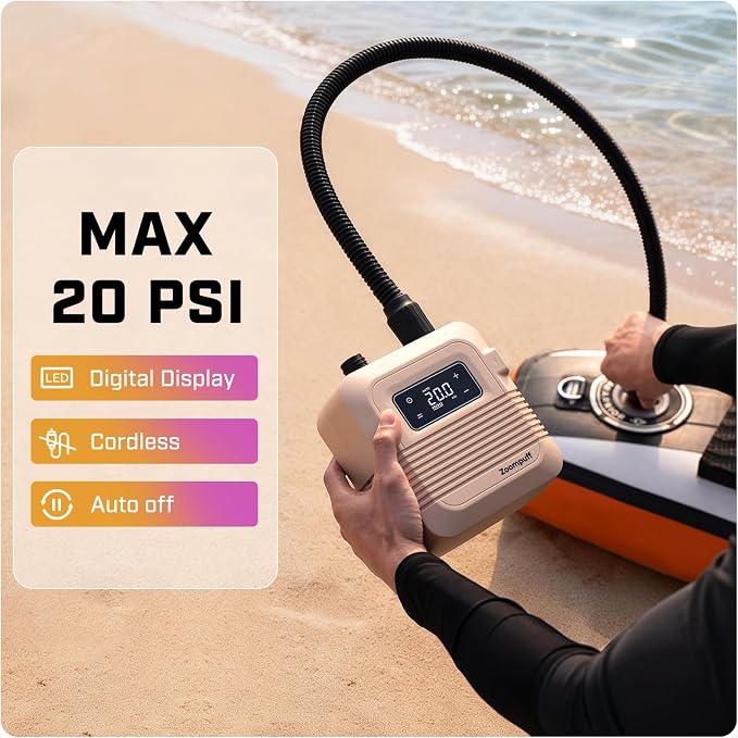 Electric Paddle Board Pump, 20 PSI High Pressure SUP Pump, Intelligent Dual Stage Inflation & Deflation, Auto-Off Rechargeable SUP Air Pump, for Paddleboards, Inflatable Boats, Kayaks