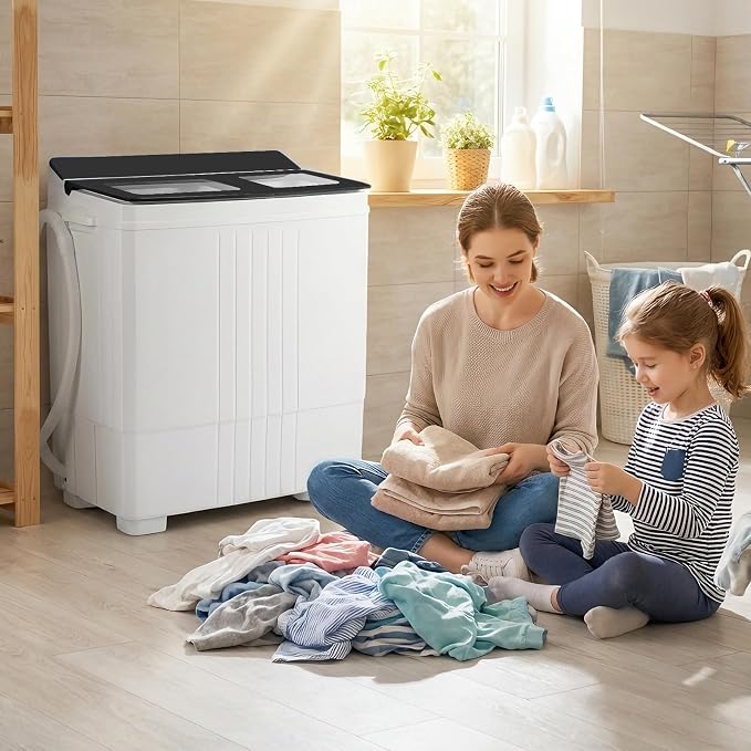 Giantex Portable Washing Machine, 20LBS Twin Tub Mini Compact Laundry Washer Spinner Combo with Drain Pump, 12Lbs Washer and 8Lbs Spinner for Apartments, RVs, Dorms, Gray+White