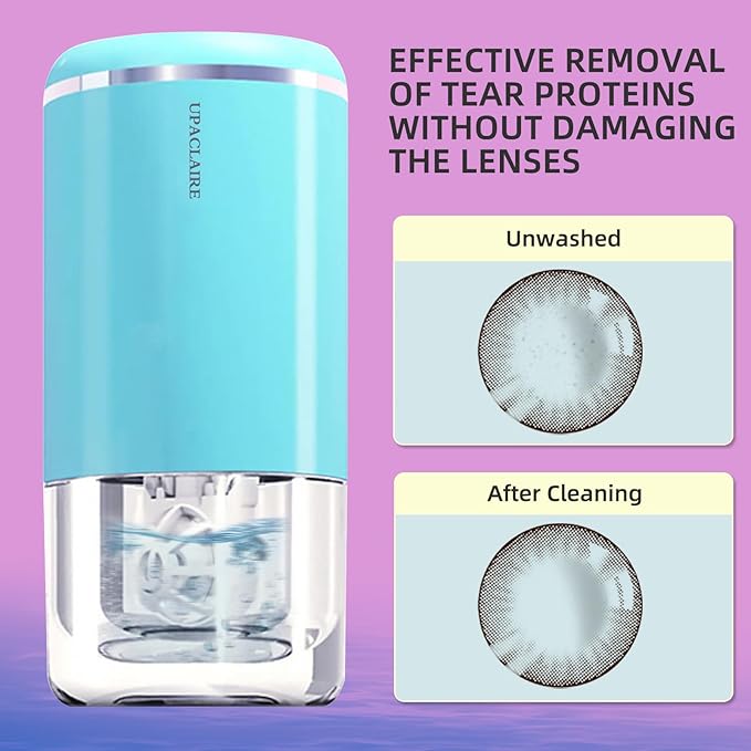 Portable Ultrasonic Contact Lens Cleaner with USB Charger and Solution Soak Case - Soft, Colored, Blue