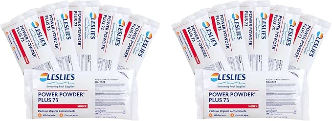 Leslie's Power Powder Plus 73-73% Calcium Hypochlorite Pool Shock, Fast-Dissolving Chlorine Granules, Eliminates Bacteria & Algae - Low Residue, Non-Stabilized, 70% Available Chlorine - 12 x 1 Pound