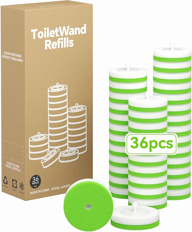 Disposable Toilet Bowl Cleaner Wand System with Green Refill Heads, Wall Mount Toilet Brush and Holder Set for Bathroom Cleaning (36 Refills)