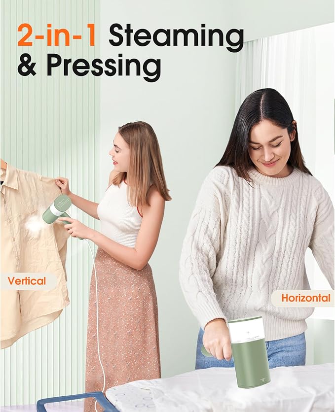 Handheld Steamer for Clothes, 1200W Foldable Travel Steamer, 20 Sec Preheat Garments Wrinkle Remover, 120V Portable Hand Iron with 150ml Water Tank, Clothes Steamer for Home Travel Green