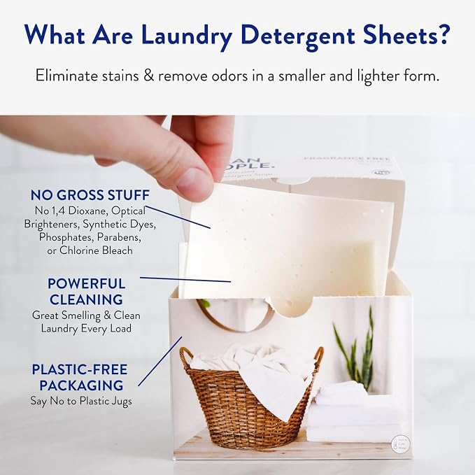 The Clean People Fragrance Free Laundry Detergent Sheets - Laundry Soap - Ultra Concentrated, Recyclable Packaging, Stain Fighting - Fragrance Free, 96 Pack