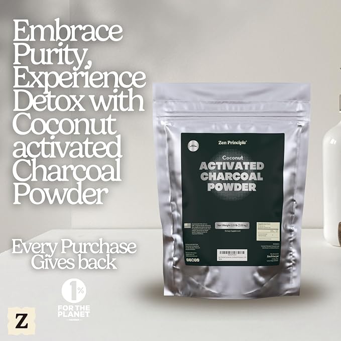 Zen Principle Coconut Activated Charcoal Powder. Whitens Teeth, Rejuvenates Skin and Hair, Supports Better Digestion. USA-Owned Producers, 2.5 lb