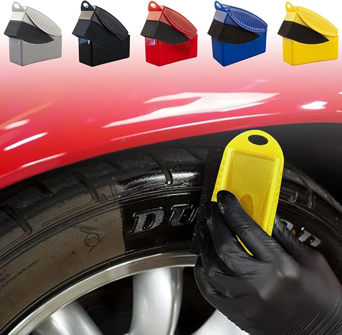 Car Tire Applicator Sponge Set of 2 Supplies Wheel Waxing Pad with Handle Fit for Easy Detailing Ergonomic Designs Reusable Tire Sponge (Black)