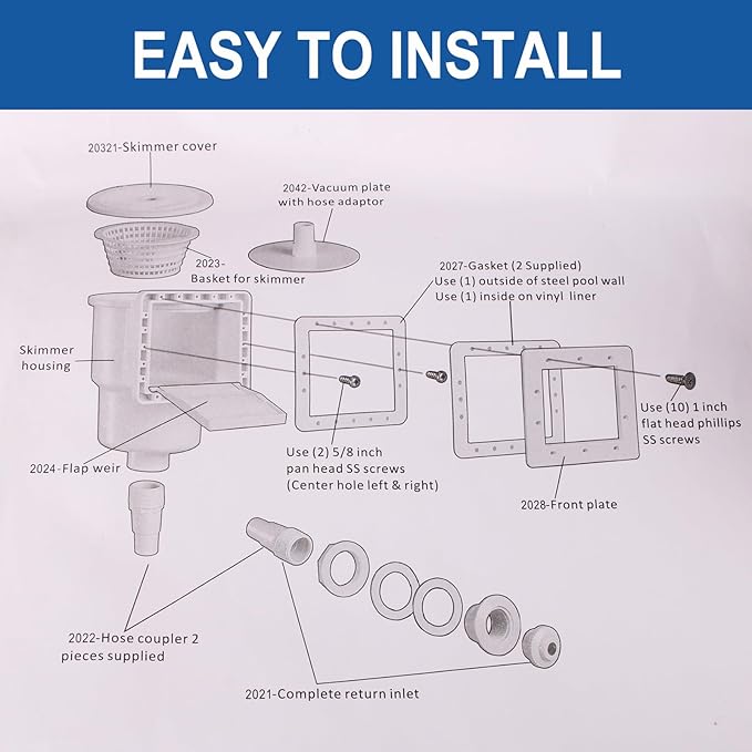 KTWT 284102 Standard Thru-Wall Skimmer w/Return Fitting for Hayward Skimmer Above Ground Pools (1 Set)
