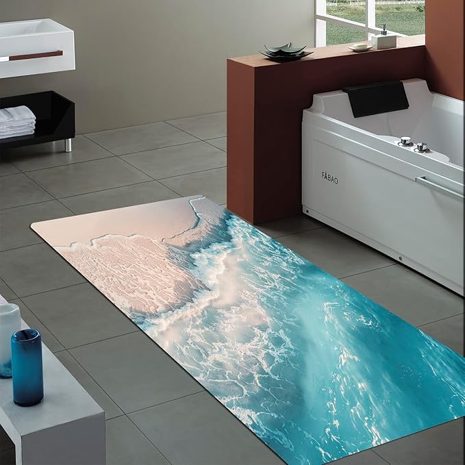 WODEJIA Non Slip Bath Rugs Sponge Foam for Bathroom,Flannel Mat Rug for Living Room, Absorbent Water Clearance MatS for Forlaundry Room and Kitchen, Beach Decor Welcome Mat 47x18 Inches