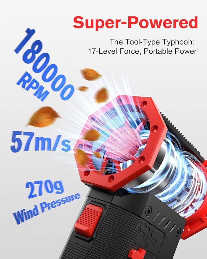 GOOLOO F5 Compressed Air Duster, Dual Removable Batteries, 180,000RPM Electric Air Duster, 3-Gear Adjustable Mini Handheld Leaf Air Blower Cordless for Car Detailing, PC, Keyboard, Snow Cleaning