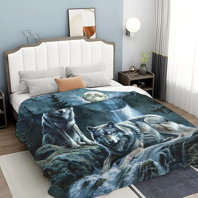 Tijuboni Wolf Throw Blanket Wolf Gifts for Girls Boys Women Men Kids Adults Soft Flannel Fleece Blanket for Couch Sofa Bed Home Decor 60"x80"