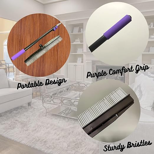 Room Groom Carpet Rake Set (Original and PET) Telescoping 54" Adjustable Handle, Portable Design, Carpet Brush for Pet Hair, Refreshing High Pile Carpets and Artificial Turf, (Pack of 2)