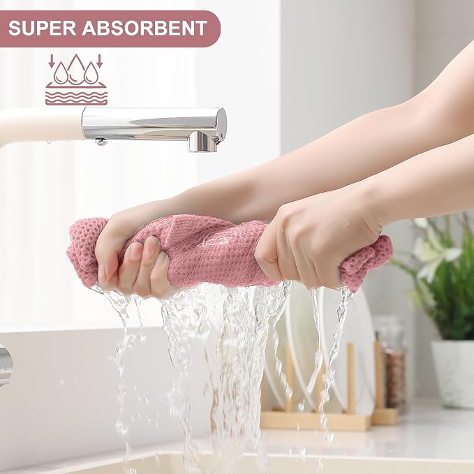 Homaxy 100% Cotton Kitchen Towels and Dishcloths Set, 12 x 12 Inches and 13 x 28 Inches, Set of 8 Bulk Kitchen Towels Set, Ultra Soft Absorbent Dish Cloths for Washing Dishes, Dried Rose