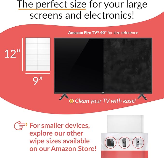 iCloth XL Wipe - 9x12 Inch Electronics Cleaning Wipe, 70% Isopropyl Alcohol, Individually Sealed - Streak-Free, Lint-Free, Restores Optical Clarity - TV, Monitor, Laptop (24 Wipes)