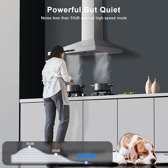 Wall Mount Range Hood 30 inch, Ducted/Ductless Range Hood with Gesture Sensing & Touch Control, Kitchen Hood 30 inch 450CFM, Vent Hood w/Stainless Steel Baffle Filters, 3 Speed Fan