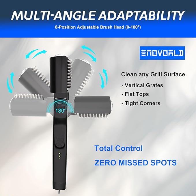 Electric BBQ Grill Brush - 2600mAh Rechargeable Cleaning Brush IPX7 Waterproof with Three-Speed Adjustment(Max 400RPM), 180° Adjustable Head for Grill Grates & Kitchen Surfaces