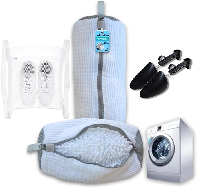 Laundry Shoe Bag 2-Pack for Washer & Dryer — Shoe Washing Machine Bag with Adjustable Shoe Trees & Door Drying Mesh — Mesh Laundry Bags for Shoes — Clean Quiet Washes, Sneaker Cleaning Bag