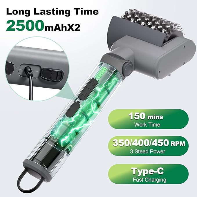 Samek Electric Grill Brush,Cordless Electric BBQ Grill Cleaner with 3 Replacement Heads, Cordless Rechargeable, 3-Speed Power Control, Adjustable Angle, Gray