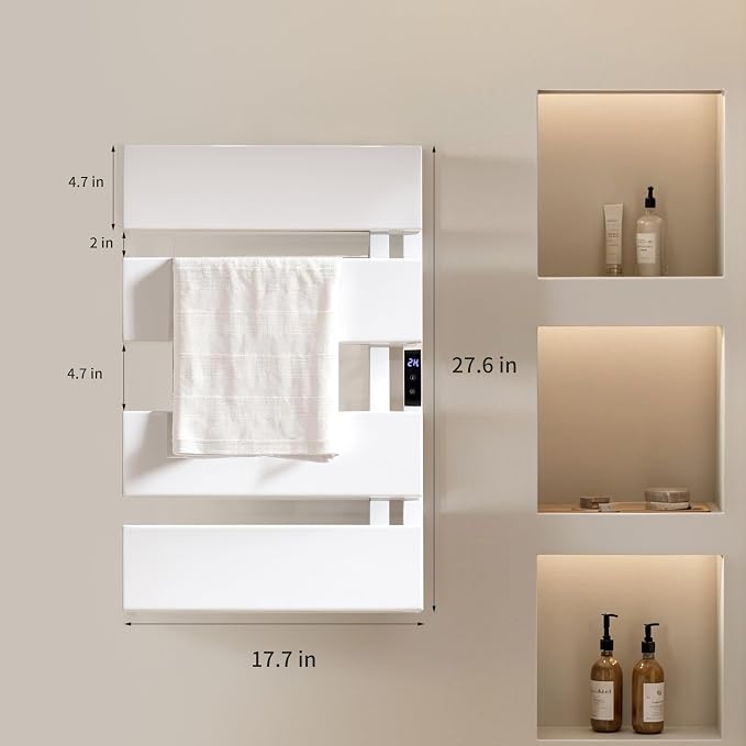 Electric Towel Warmer with Smart LED Timer, Modern [2/3/4] Bar Large Panel Heated Towel Rack, Wall-Mounted Plug-in/Hardwired 2-in-1, Rapid Warmth for Bathrooms, [Matte Black/Alpine White]