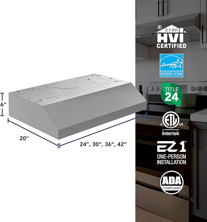 Broan-NuTone 30-Inch Stainless Steel Under Cabinet Range Hood- Trusted Quiet Power with 350 CFM, 1.5 Sones for Effective Everyday Kitchen Ventilation