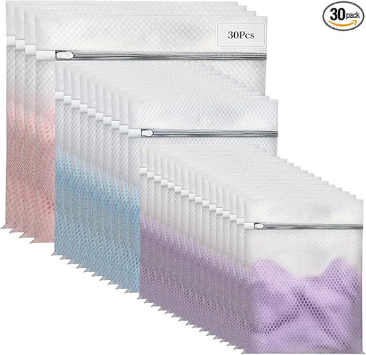 Mesh Laundry Bags for Delicates - 12x16/16x20/24x24 Inches Washing Bags for Bras, Lingerie, Socks, Baby Clothes, 3 sizes 30 Pack
