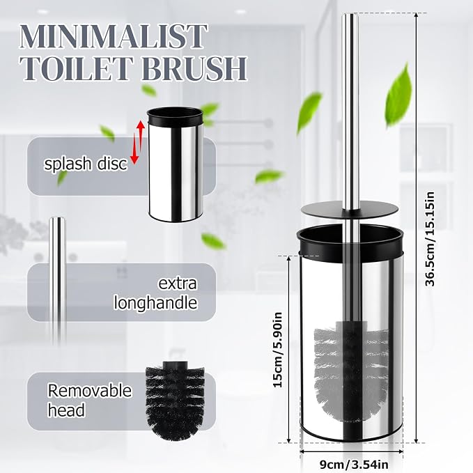 Toilet Brush,Toilet Brush and Holder Set,Stainless Steel Toilet Bowl Brush and Holder for Bathroom,Heavy Duty Toilet Bowl Brush with Long Handle,Toilet Brush with Sleek Design and Removable Inner Bowl