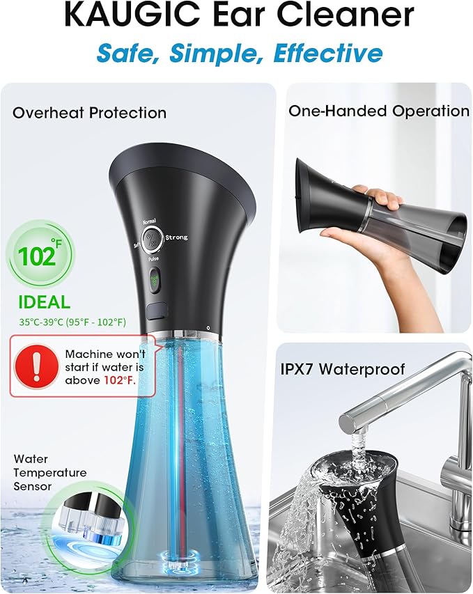 KAUGIC Ear Wax Removal Kit with Camera – Ear Cleaner Tool for Safe & Effective Ear Care – Includes Ear Camera for Visual Inspection & Gentle Ear Irrigation System – Complete Ear Cleaning Solution
