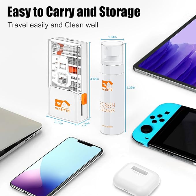 walrfid 20-in-1 Computer Keyboard Cleaner Kit, Laptop Screen Cleaning Spray for iPhone AirPods Cell Phone MacBook iPad Pro, 15-in-1 Electronic Clean Brush Tool for Earbuds iPod PC Monitor TV Earphone