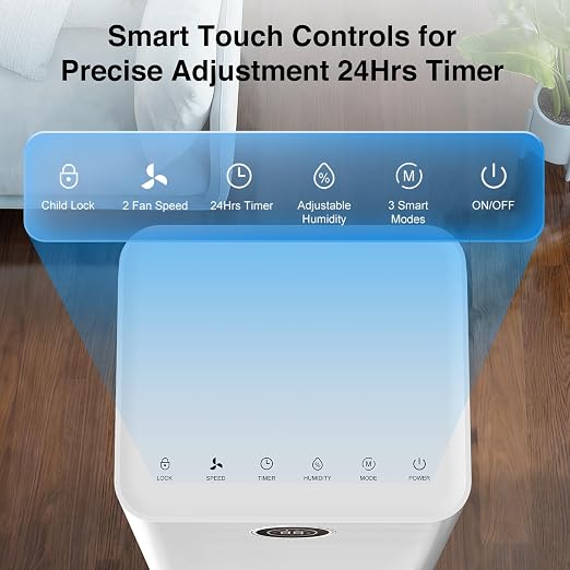 ZAFRO 24 Pint Dehumidifier for Home & Basement up to 1500 Sq.Ft, Auto Humidity Control, 38dB Ultra Quiet, Continuous & Manual Drainage with Drain Hose, Auto Defrost, 24H Timer