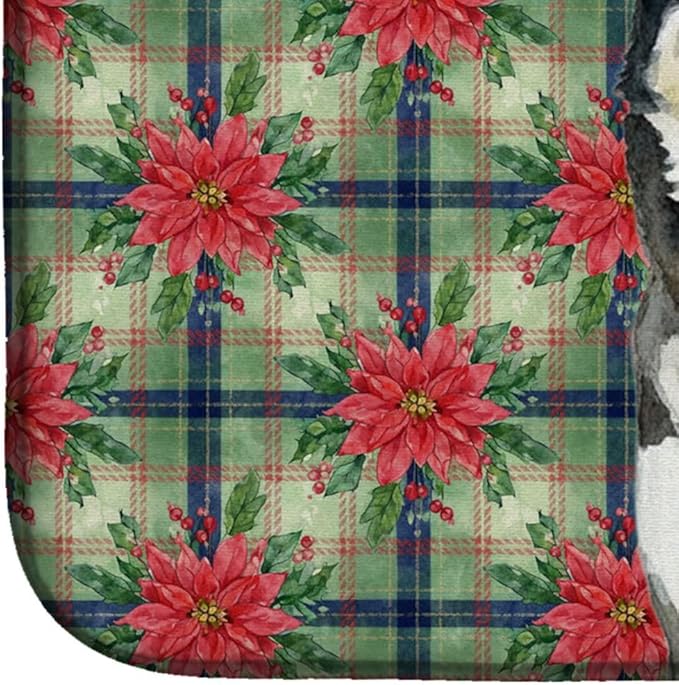 Caroline's Treasures Agouti Siberian Husky Christmas PoinsettIas Dish Drying Mat Absorbent Dish Drying Mat Pad for Kitchen Counter Dish Drainer Mat for Countertop, 14 x 21", Multicolor