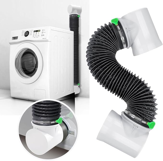 Indoor Dryer Vent Hose Kit with 90 Degree Elbow, Space-Saving Connector Duct for Tight Spaces