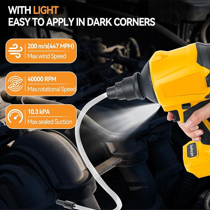 Cordless Dust Blower for Dewalt 20V Battery(Tool Only), Air Duster Compressed Air Mattress Pump,447MPH 40000RPM for Car,Garages,Sawmill Room,Workshop Cleaning (for Dewalt 20V Battery)