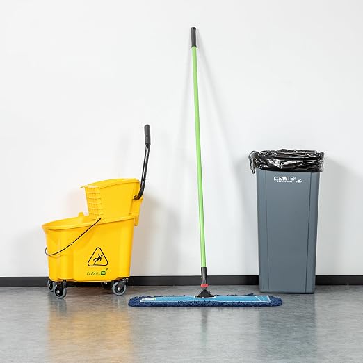 Restaurantware-Clean Tek Professional 24.02 x 5 Inch Dry Floor Mop, 1 Reusable Dust Mop - 64-Inch Handle, Secure Attachment, Blue Cotton-Poly, Machine Washable, for Cleaning Home Or Office