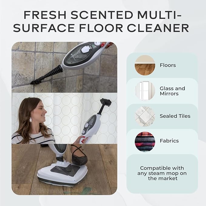 Steam & Go - The Housekeeper Steam Cleaner For Floors & Demineralized Water Bundle, 10-in-1 Hard Floor Cleaner Machine & Grout Steam Cleaner with Floor Cleaning Solution, 32 oz, Eucalyptus Mint Scent