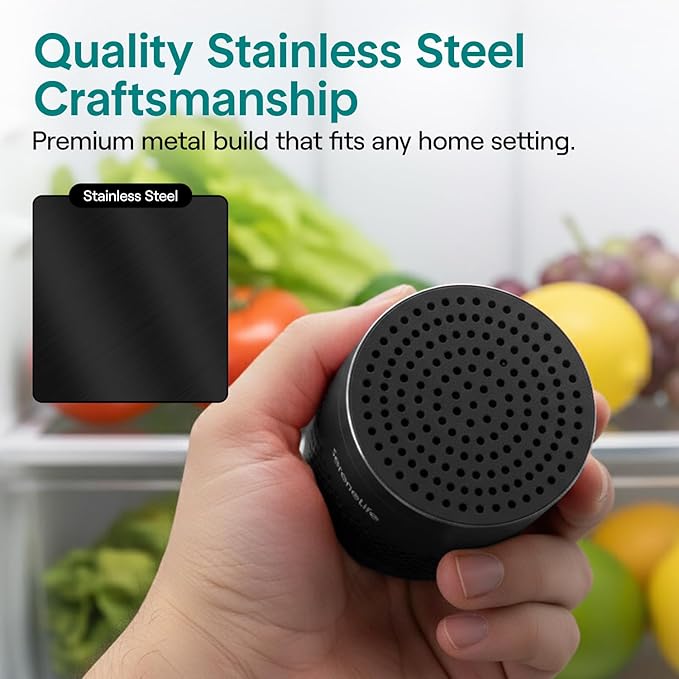 SereneLife Fridge Deodorizer & Odor Eliminator, Multi-Use Refrigerator Deodorizer Aluminum Pod for Freezer, Closet, Car, Shoes & Enclosed Spaces, Compact, Reusable & Lasts Up to 10 Years (Black)