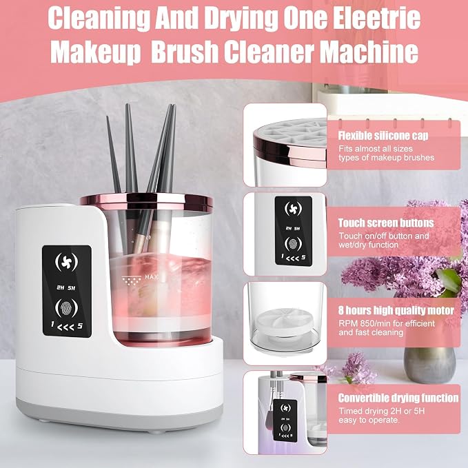 3 IN 1 Electric Makeup Brush Cleaner,Automatic make up brush cleaner machine with Makeup Brush Dryer,Portable USB Deep Cleaning for All Size Beauty Makeup Brush Set,Blush Brush