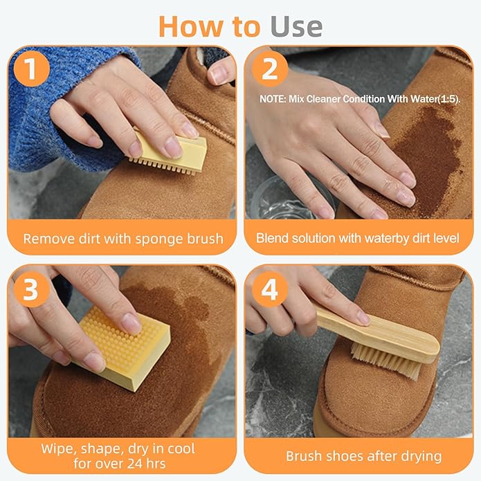 Suede Shoe Cleaner Kit, Shoe Care Kit with Shoe Cleaner, Protector, Waterproof Spary, Brush & Eraser, Shoe Cleaning kit for Suede Shoes, Boots, Sheepskin, Nubuck