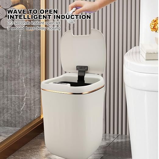Luqeeg 20L Touchless Trash Can, Automatic Motion Sensor Trash Can with Lid, High Capacity, Rechargeable, Water Proof, Isolate Odors for Kitchen Bedroom Bathroom Office, White