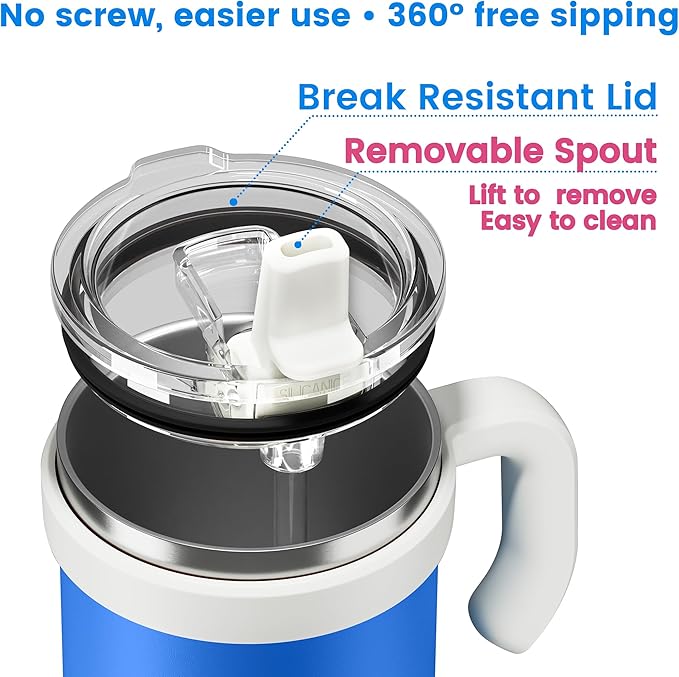 For Iced Coffee & Smoothies – Never Drink from a Moldy Lid Again: 20oz Hygienic Tumbler, 100% Leakproof Lid & Removable Foldable Spout. Reinforced Base, Fits Cup Holders - Blue