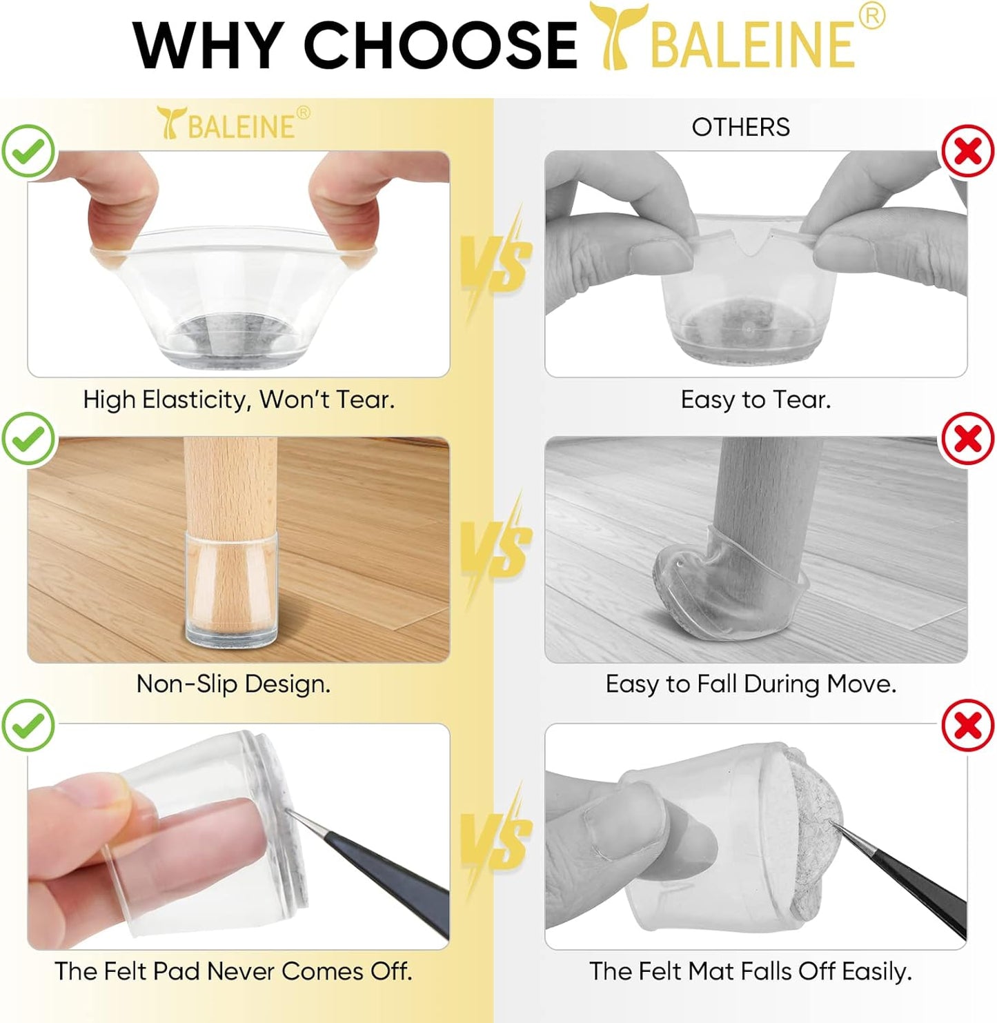 BALEINE 16 Pack Silicone Chair Leg Floor Protectors, Stool Leg Protectors Cap, Non-Slip Chair Leg Caps for Hardwood Floors (Clear & Small, 16 Pack)