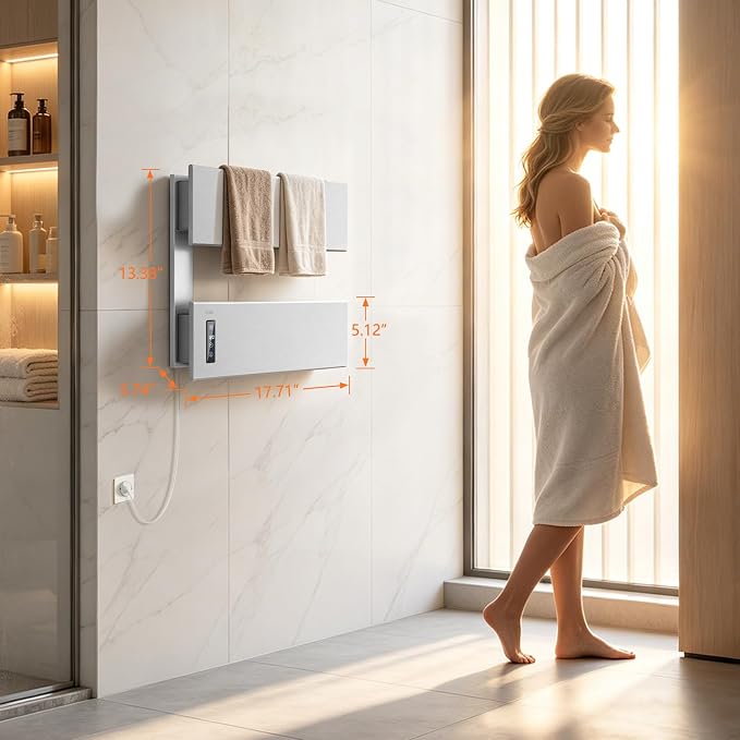 R FLORY Electric Towel Warmer, Wall-Mounted Towel Heater with 2 Bar, Heated Towel Rack with Built-in Timer & Temperature, Waterproof Aluminum Towel Warmers for Bathroom, Plug-in, Brushed Nickel