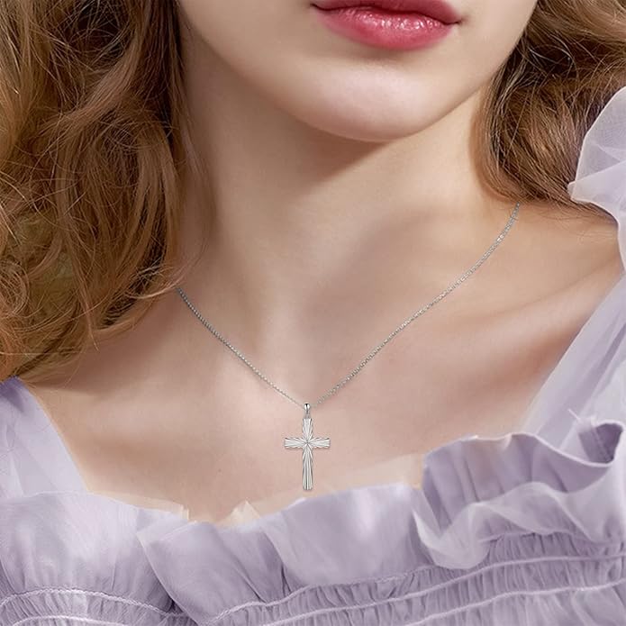 ONEFINITY Religious Cross Pendant Necklace Sterling Silver Origami Cross Pendant Gifts for Women Men Jewelry