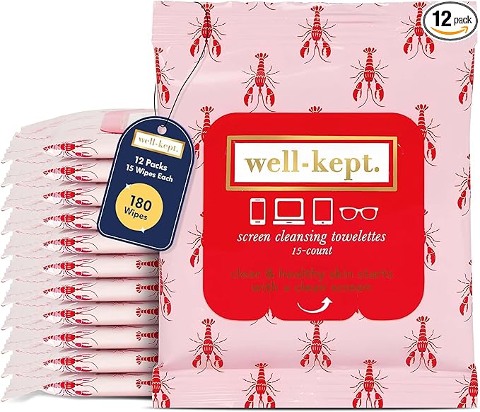 Well-Kept Tech & Lens Wipes - Eyeglass, Screen & Phone Cleaning, Multi-Surface, Lint-Free, Pre Moistened, Streak-Free & Non Scratching - Lobsterfest, 12 Pack (180 Count)