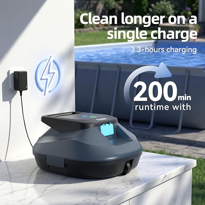 X2 Robotic Pool Vacuum, Cordless Pool Cleaner with 200-Min Runtime, Auto-Parking, for Above-Ground & Flat-Bottom Inground Pools up to 1290 sq.ft