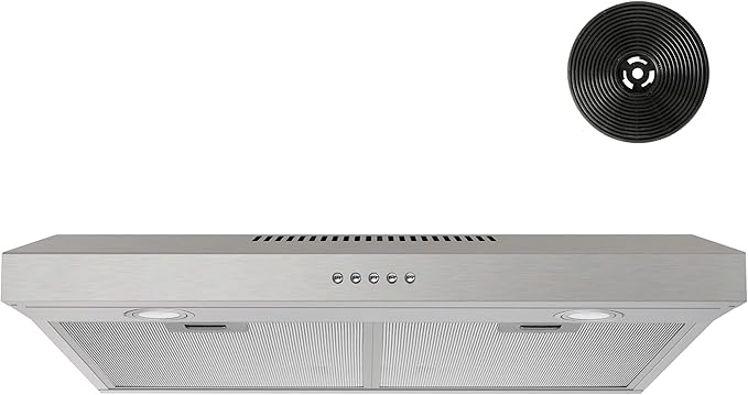 FIREGAS 30 Inch Under Cabinet Range Hood with Quiet Brushless Motor, 300CFM Ducted/Ductless Convertible Vent Hood, 3 Speed Exhaust Fan, LED Light & Reusable Filter, Stainless Steel Kitchen Stove Hood