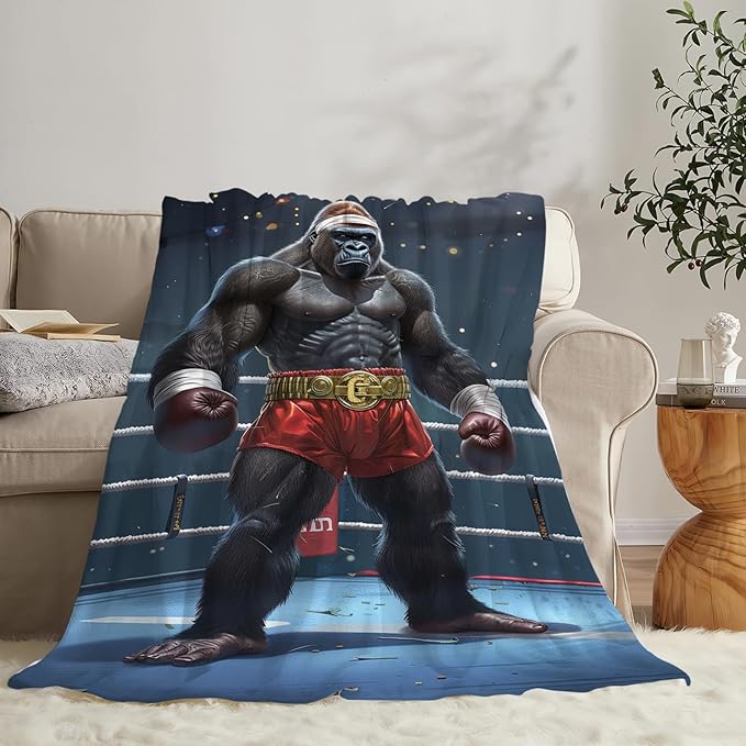 Tijuboni Gorilla Boxing Throw Blanket Funny Boxing Gifts for Men Women Boys Girls Kids Adults Soft Flannel Fleece Blanket for Couch Sofa Bed Home Decor 40"x50"