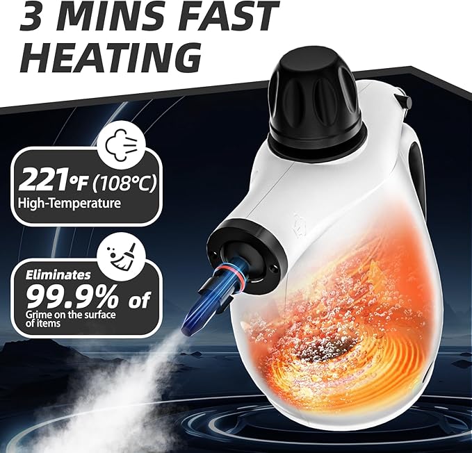 Handheld Steam Cleaner | 1300W High Pressure Steamer with 13 Accessories, Portable Steam Cleaner for Home,Grout, Kitchen, Car, Window, Upholstery,Floor, Bathroom and Clothes, White
