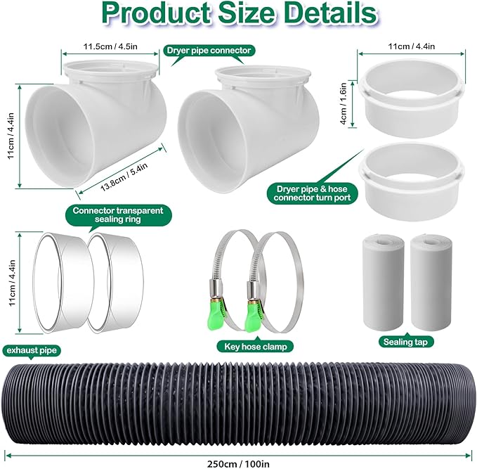 Dryer Vent Hose For Tight Space,Indoor Dryer Vent, Dryer Hose Vent Kit,90 Degree Dryer Vent Elbow,Dryer Vent Connector Kit,Dryer Vent Duct, Dryer Vent Adapter, Dryer Vent Vacuum Hose Attachment